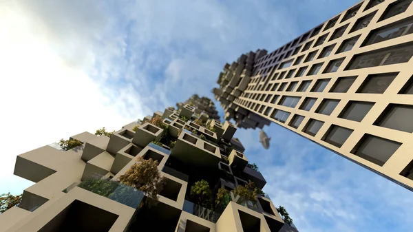 De skyline van de stad van de toekomst van de concept. Futuristische bedrijfsconcept visie. 3D illustratie — Stockfoto