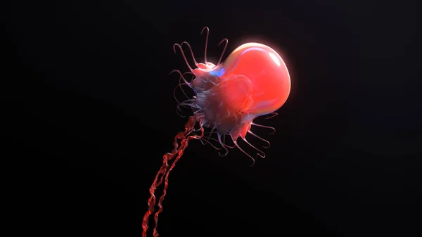 Jellyfish underwater going to the sun isolated on black 3d illustration — Stock Photo, Image