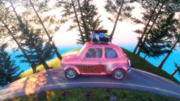 Famiglia sulla strada per le vacanze estive 4k animazione rendering 3d — Video Stock