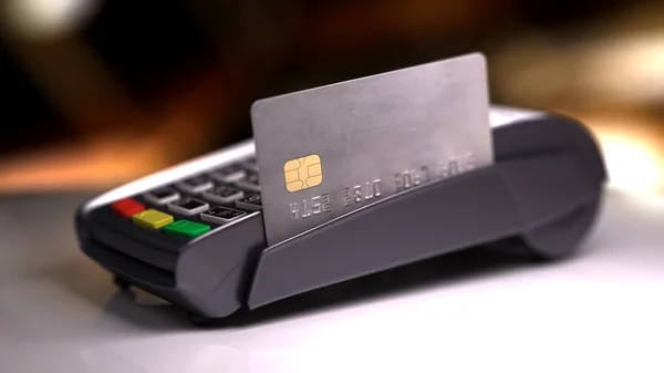 Credit Card Reader with card passed. 3d illustration