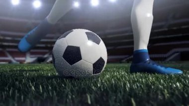 Futbol topu ve oyuncu bacak görünümünü kapatın. hedefe yavaş çekim