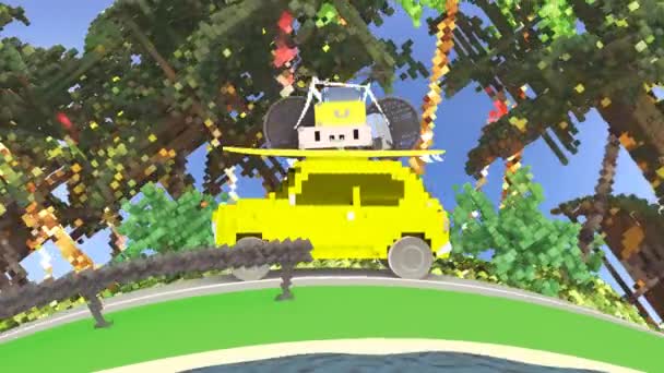 Игрушечный автомобиль уходит на каникулы 4k анимацией — стоковое видео