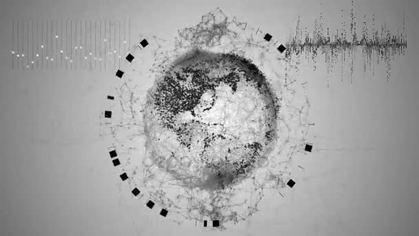 3d рендеринг абстрактного глобуса с частицами и структурой сплетения. Планета цифровых технологий с формированием континента. 4k видео — стоковое видео
