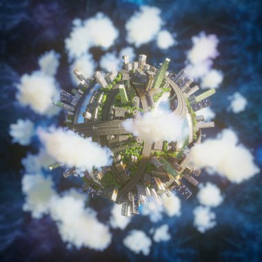 Kavramsal gezegen şehir 3d render