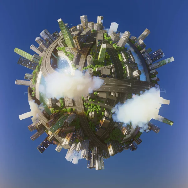 Planeta conceitual cidade 3d renderização — Fotografia de Stock