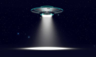 Siyah üzerine izole edilmiş klasik UFO. 3d illüstrasyon