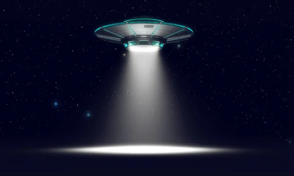 Siyah üzerine izole edilmiş klasik UFO. 3d illüstrasyon