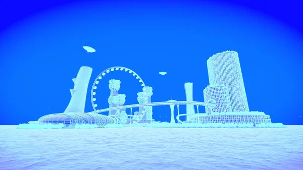 De skyline van de stad van de toekomst van de concept. Futuristische bedrijfsconcept visie. 3D illustratie. — Stockfoto