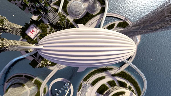 Concetto futuro skyline della città. Futuristico concetto di business vision. Illustrazione 3d — Foto Stock