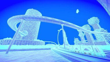 kavram gelecekteki şehir manzarası. Fütüristik iş görme kavramı. 3D çizim