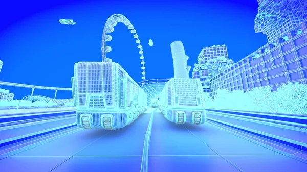 Conceito futuro skyline cidade. Conceito de visão de negócios futurista. ilustração 3d — Fotografia de Stock