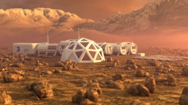 Mars gezegeni uydu istasyonu yörüngesine temel Mars koloni uzay manzara. Nasa tarafından döşenmiş bu görüntü unsurları.