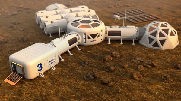 Mars gezegeni uydu istasyonu yörüngesine temel Mars koloni uzay manzara. Nasa tarafından döşenmiş bu görüntü unsurları.