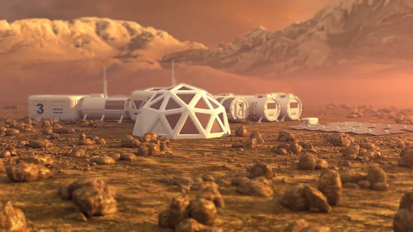 Mars gezegeni uydu istasyonu yörüngesine temel Mars koloni uzay manzara. Nasa tarafından döşenmiş bu görüntü unsurları.