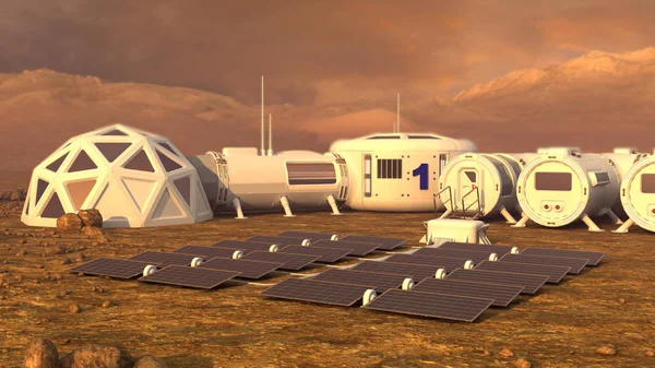 Mars gezegeni uydu istasyonu yörüngesine temel Mars koloni uzay manzara. Nasa tarafından döşenmiş bu görüntü unsurları.