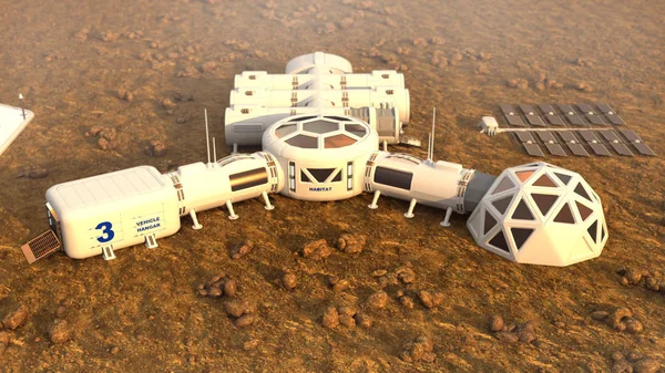 Mars gezegeni uydu istasyonu yörüngesine temel Mars koloni uzay manzara. Nasa tarafından döşenmiş bu görüntü unsurları.