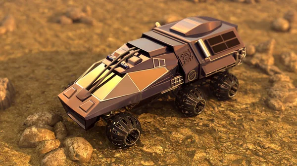 Mars Rover διαστημικό ταξίδι. 3D rendering — Φωτογραφία Αρχείου