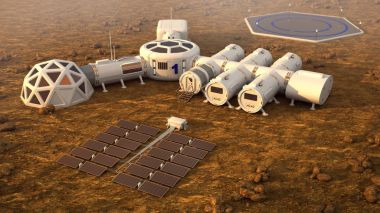 Mars'ta koloni. Mars'ta özerk yaşam. 3D render