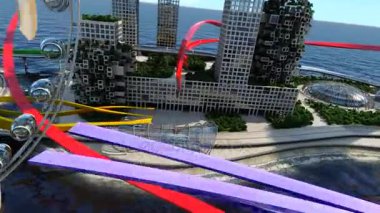 Geleceğin Şehri. Modern Şehir trafiği. Animasyon.