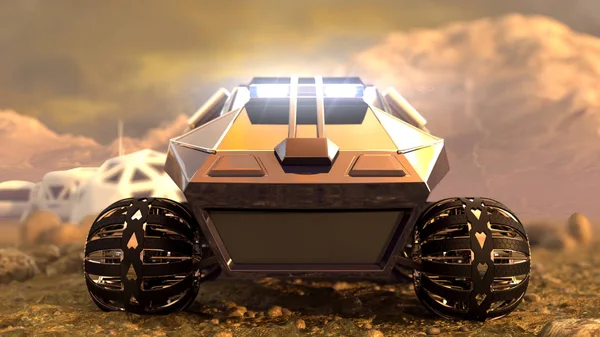Mars Rover utrymme reser. Framifrån. 3D-rendering — Stockfoto