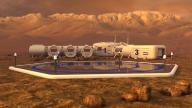 Açılış ares. Mars'ta koloni. Mars'ta özerk yaşam. 3D render