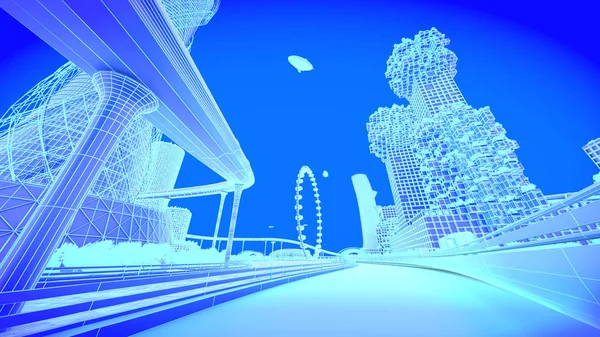 Ferrovia. Concetto futuro skyline della città. Futuristico concetto di business vision. Illustrazione 3d . — Foto Stock