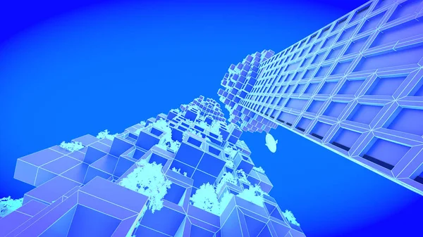 Wolkenkrabber. De skyline van de stad van de toekomst van de concept. Futuristische bedrijfsconcept visie. 3D illustratie. — Stockfoto
