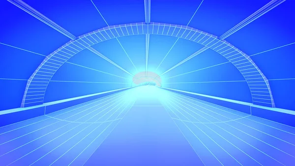 Tunnel. De skyline van de stad van de toekomst van de concept. Futuristische bedrijfsconcept visie. 3D illustratie. — Stockfoto