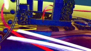 Geleceğin Şehri. Renk karışımı. Modern Şehir trafiği. Animasyon.