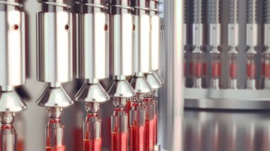 İlaç üretim hattında eczane Fabrikası'nda. 3D çizim