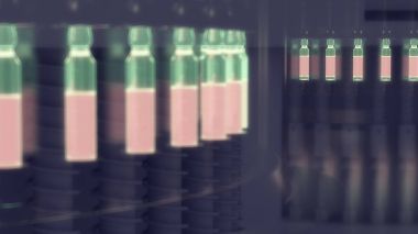 İlaç üretim hattında eczane Fabrikası'nda. 3D çizim