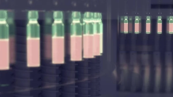 Линия фармацевтического производства на фармацевтическом заводе. 3d иллюстрация Лицензионные Стоковые Фото