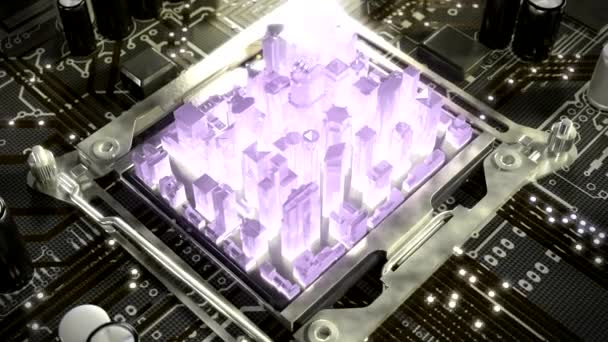 Überflug. abstrakte Animation rund um das Motherboard. blaue Farbe. 4k — Stockvideo