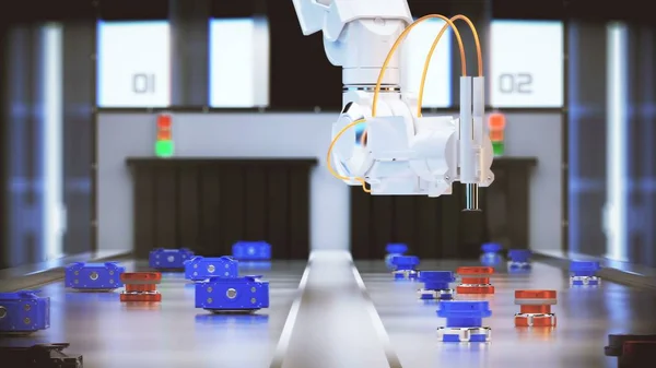 Robotik Kol konveyör seçimi. 3D çizim — Stok fotoğraf