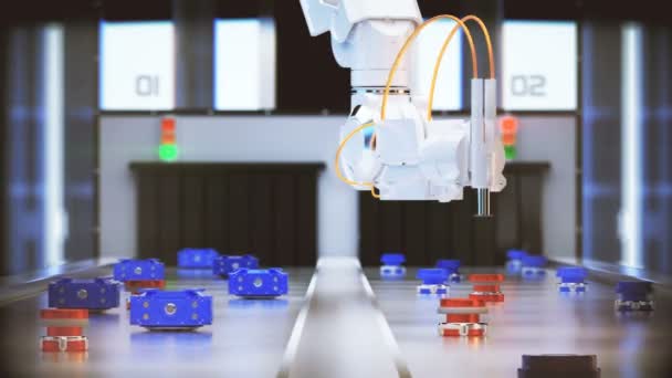 Роботизированный конвейер. 4k 3D анимация — стоковое видео