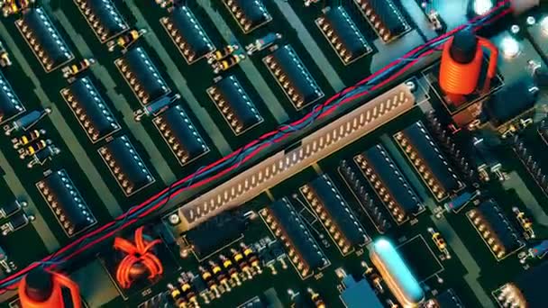 Motherboard close up view, camera move near 4k animation — Stok Video