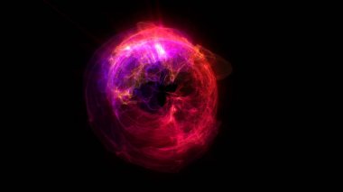 soyut enerji topu siyah arka plan üzerinde 3d çizim döndürme