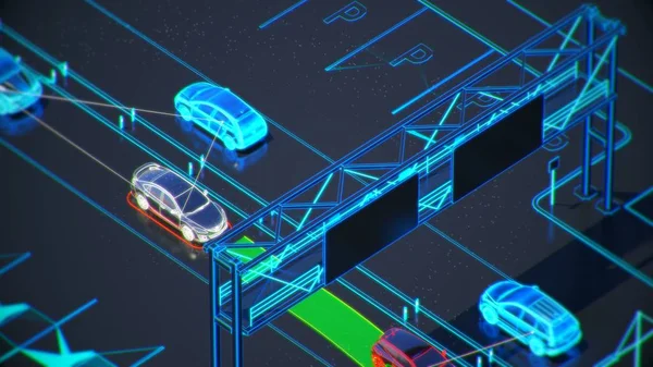 autonome transportation system concept, smart city, Internet of things, vehicle to vehicle, vehicle to infrastructure, vehicle to pedestrian, abstract image visual 3d illustration