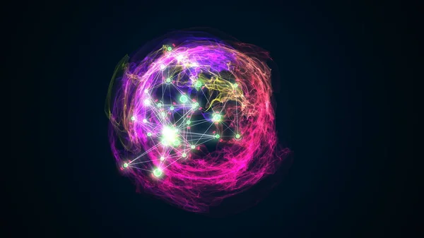 抽象能量球旋转黑色背景3d 插图 — 图库照片