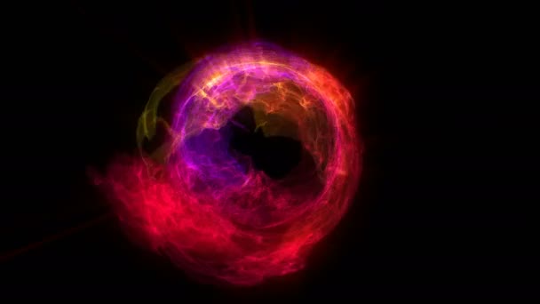 Abstrakta energi bollen roterar på svart bakgrund — Stockvideo