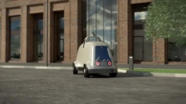 Teslimat mavi dron ve kasaba arka plan. 3D. animasyon. 4k