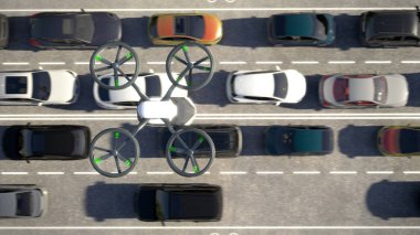 Bir kentsel ortamda hava taşımacılığı. Şehrin modern hızlı ulaşım. Trafik sıkışıklığı olmadan hareket.