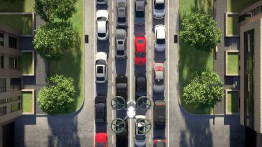 Bir kentsel ortamda hava taşımacılığı. Şehrin modern hızlı ulaşım. Trafik sıkışıklığı olmadan hareket.