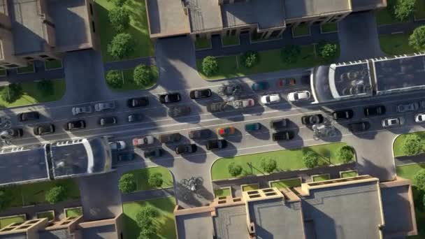 Tráfico urbano del futuro. Vista superior. animación 3d. 4K — Vídeo de stock