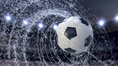 Futbol topu su damla, 3d çizim yayan koşuşturma uçar