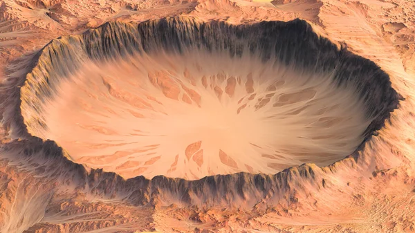 火星の元湖のクレーター。3Dイラスト — ストック写真