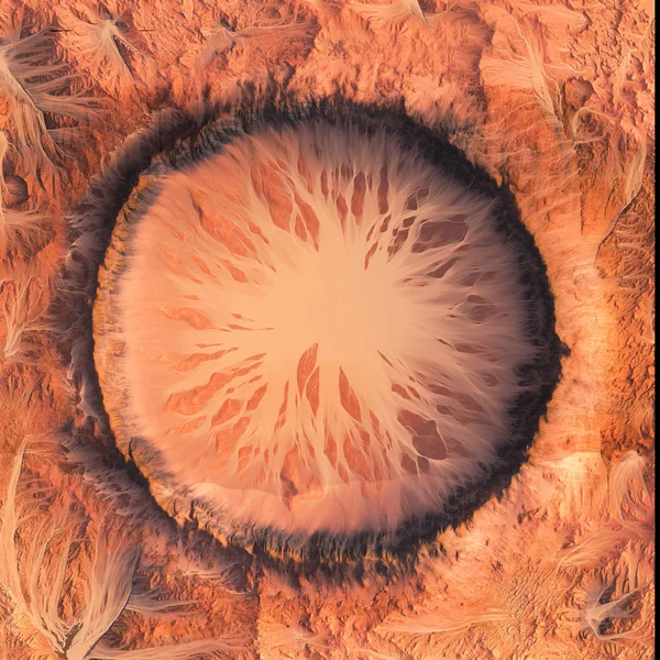 Cratere di un ex lago sul pianeta Marte. Illustrazione 3d — Foto Stock