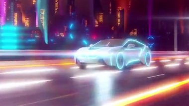 Future car going on the road 4k animation
