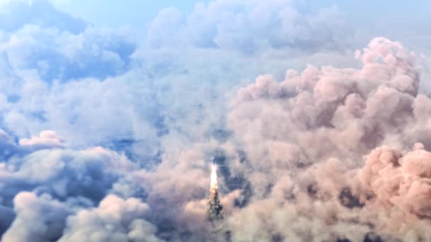 Πύραυλος εκτόξευσης μέσα από τα σύννεφα, πύραυλος διαστημόπλοιο στον Άρη. Κινούμενα σχέδια 4k — Αρχείο Βίντεο