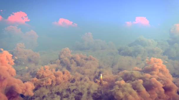 Raket Lancering door de wolken, Starship raket naar de mars. 4k animatie — Stockvideo